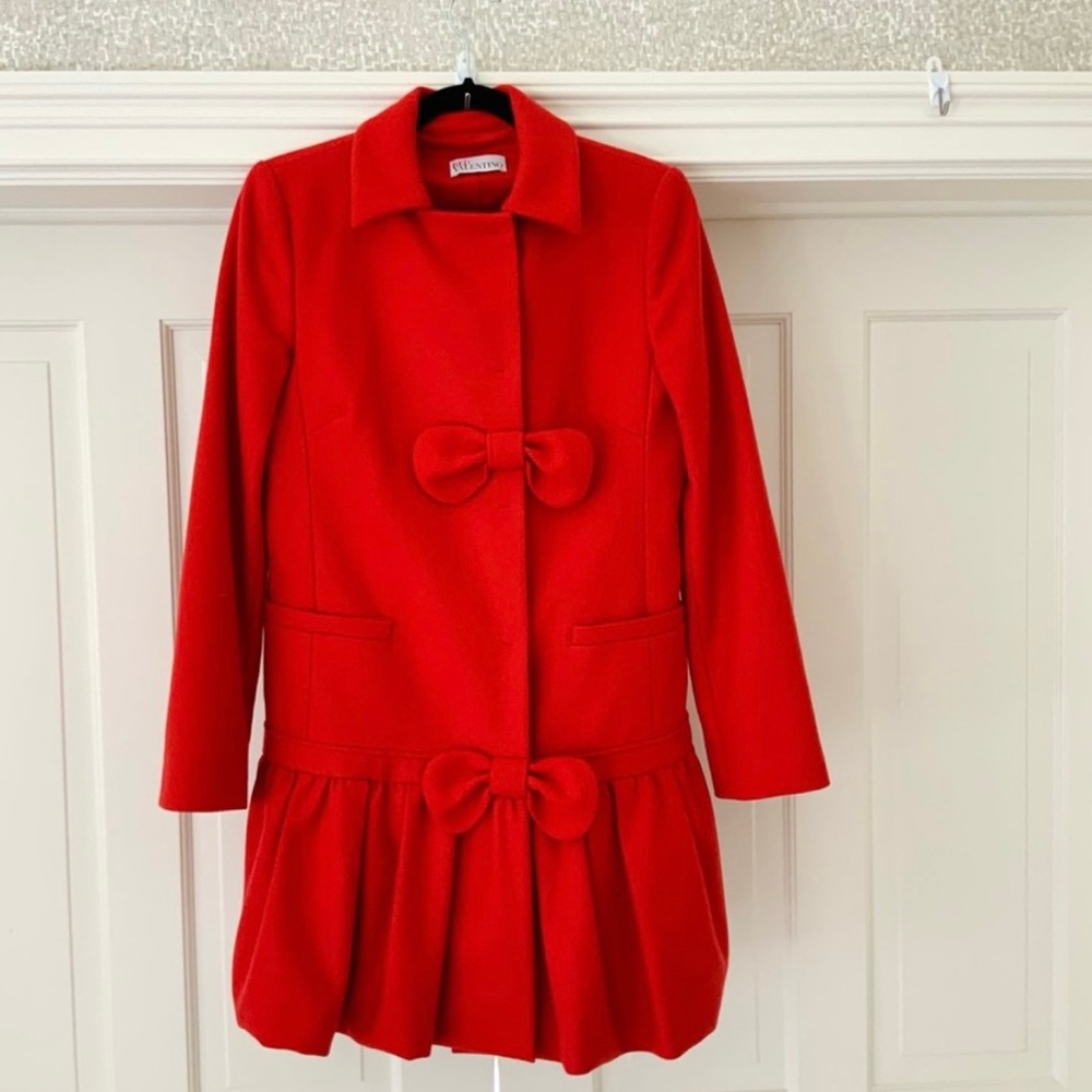 Red Valentino wool blend red coat with bows